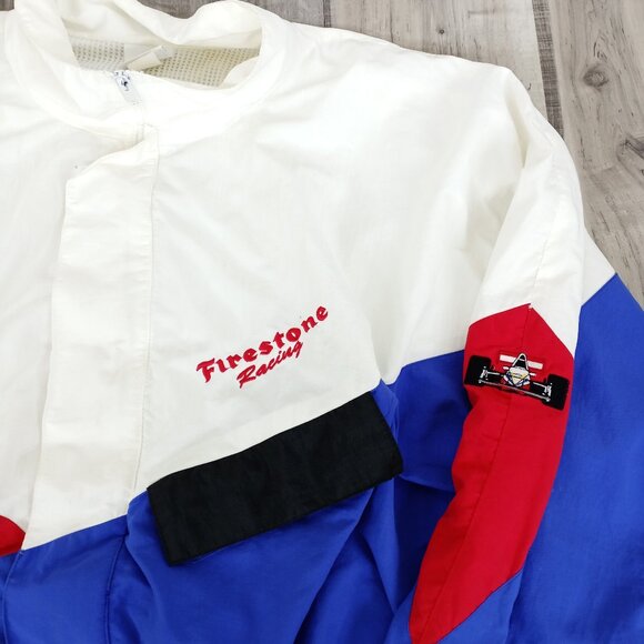 Firestone Racing Red White Blue Windbreaker Jacket Made in USA XXL - Picture 3 of 12